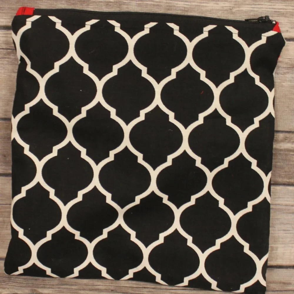 Robin Printed Black & White Buffalo Check Berries Zippered Pouch & Sunglass Case
